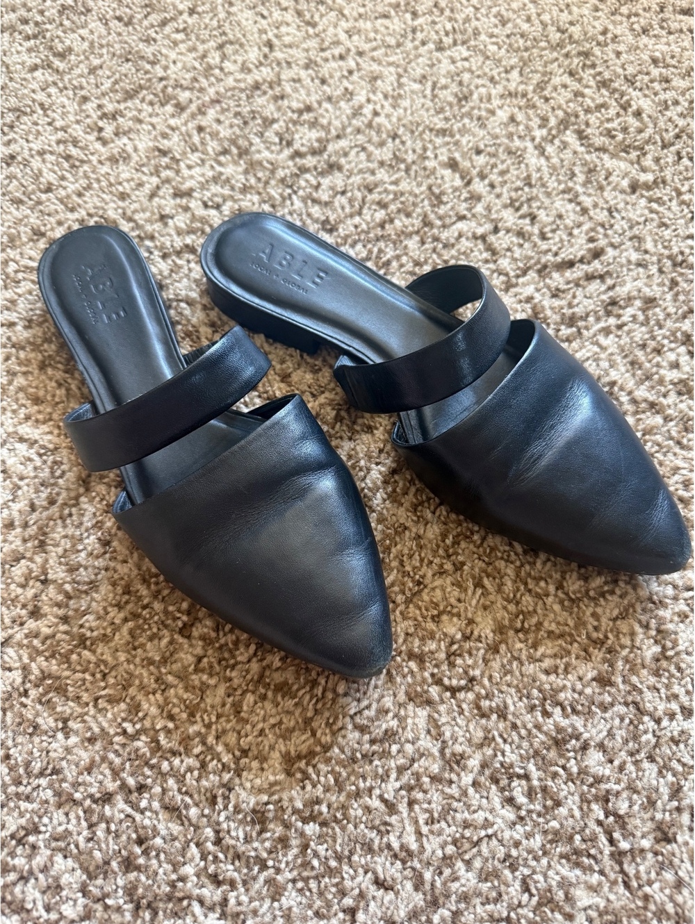ABLE Josselyn Black Leather Mules Women’s Size 10